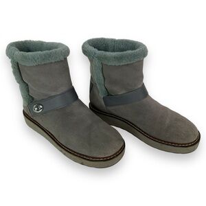 Coach Boots Women's 6.5 Lilia Suede Winter Lined Ankle Slip On‎ Grey
